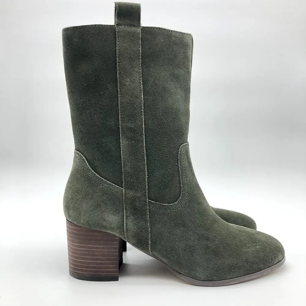 Violet & Red Womens Jarah Western Boot Size 6 Green Suede Mid Calf NWOB